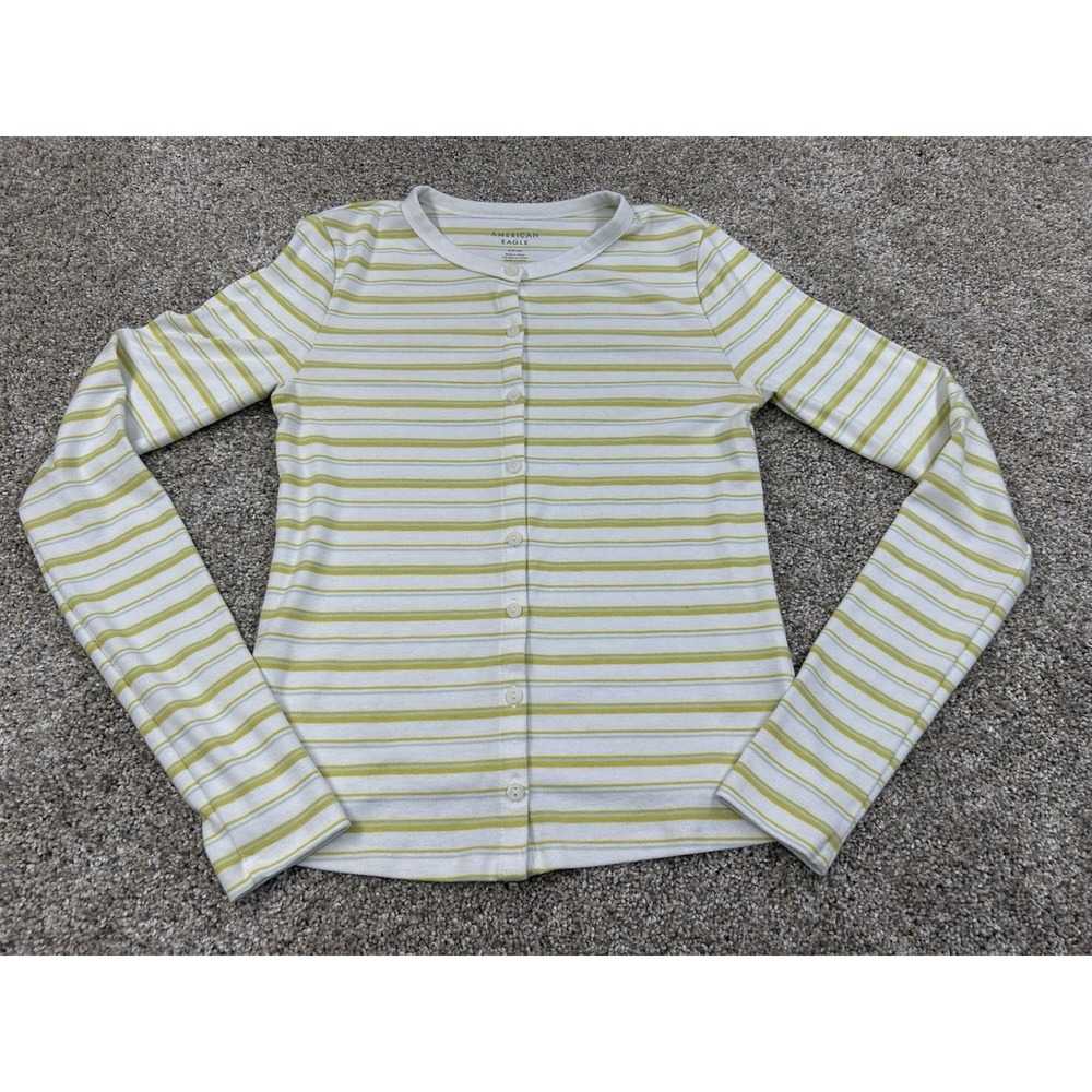 American Eagle Outfitters Striped Long Sleeve Button Up Top Women Small #0130